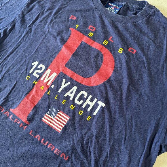 Vtg Polo Ralph Lauren 1996 Yacht Challenge T-Shirt Navy size Medium - Picture 2 of 3